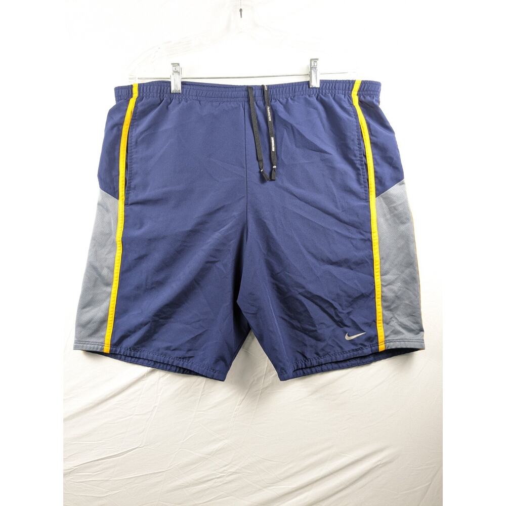 Nike Dri Fit Gym Shorts Mens Medium Blue Orange‎ Gray 9” Inseam Athletic Running